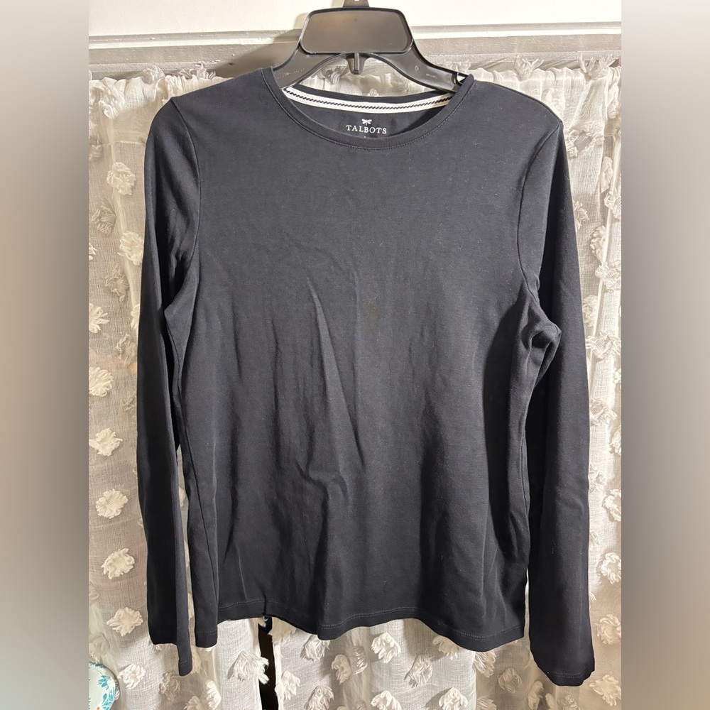 Talbots Classic Black Crew Neck 100% Cotton Top